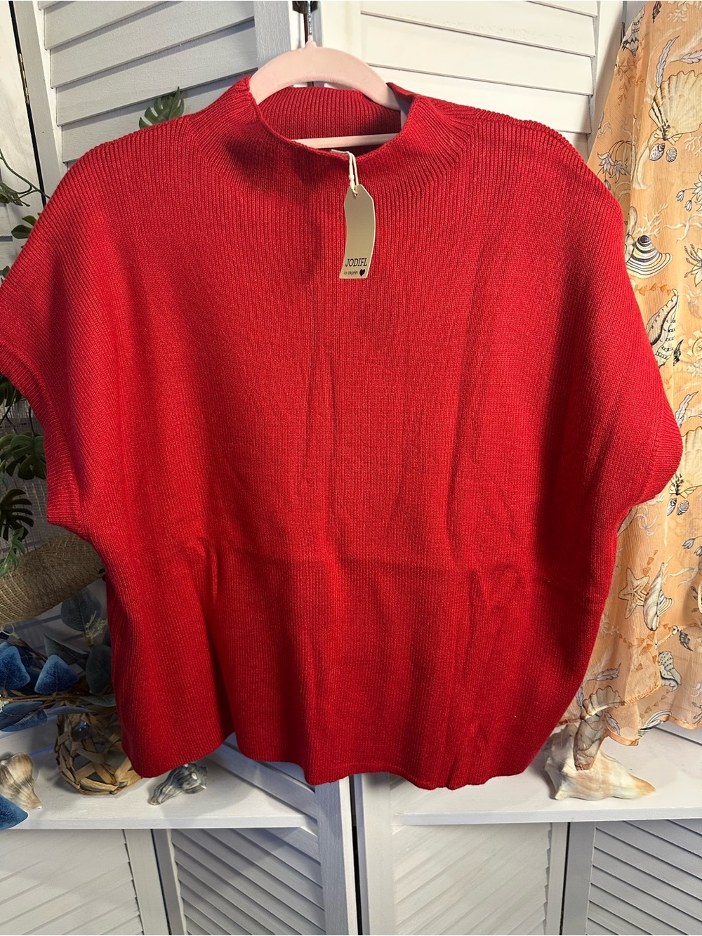 JODIFL Crimson Red Mock Neck Oversized Pullover - Picture 2 of 4